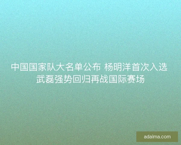 中国国家队大名单公布 杨明洋首次入选 武磊强势回归再战国际赛场